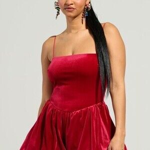 THIS MOMENT VELVET ROMPER IN RED - XL